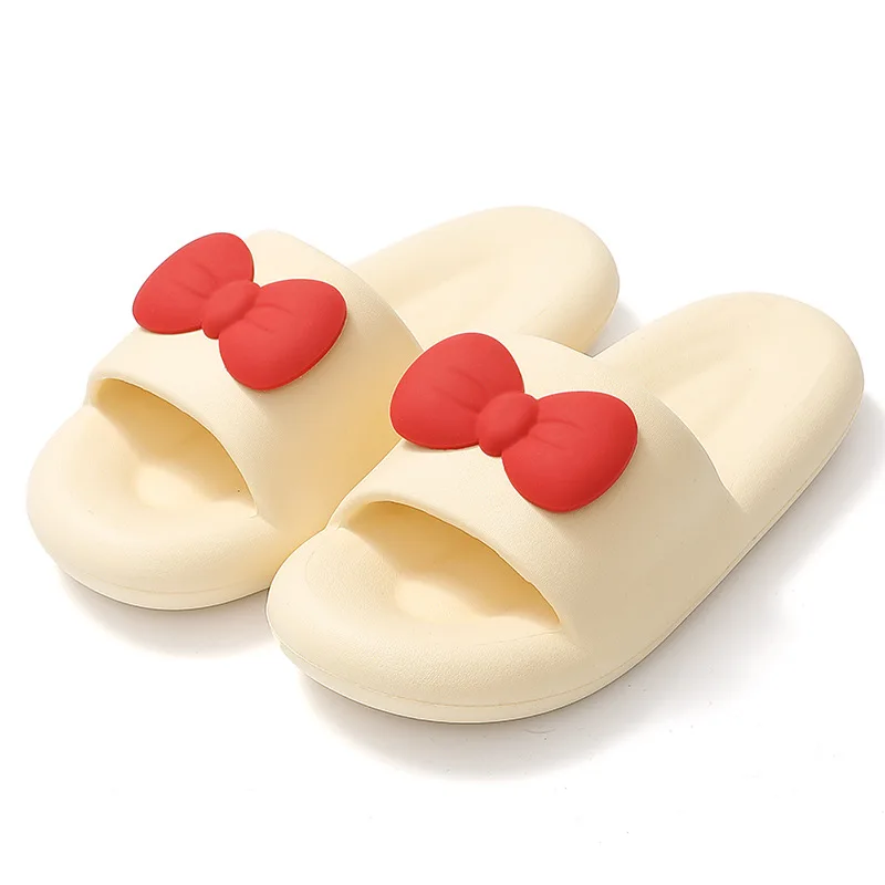 Women's Slippers Solid Color Cute Bow Thick Sole Comfortable Non-Slip Sandals Bathroom Indoor Couple Slippers New Summer 2022