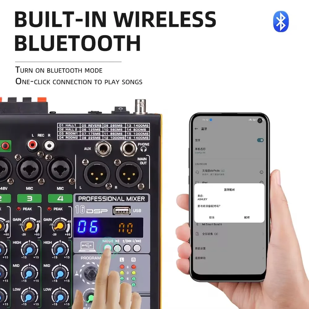 Беспроводной микрофон для караоке с bluetooth 4-канальный звуковой миксер