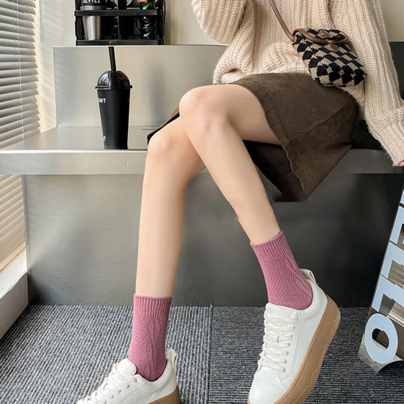 

Зимние женские длинные однотонные кашемировые модные махровые носки, 1 пара