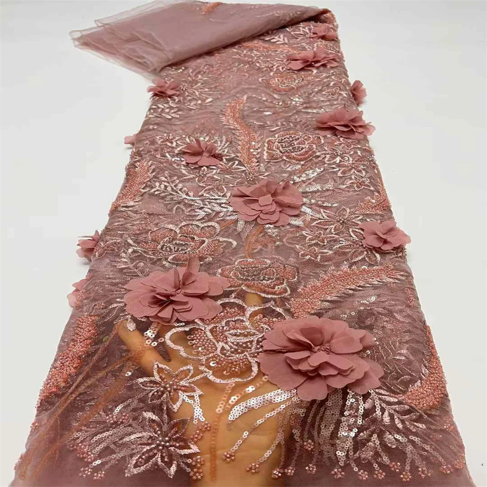 3D цветы в синем французском кружеве 2024 высококачественная кружевная сетка