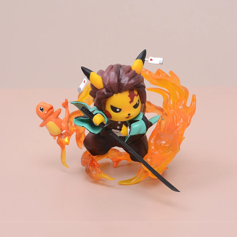 

11cm Anime Demon Slayer Pokemon Pikachu Kimetsu No Yaiba Tanjirou Nezuko Action Figure PVC Model Toys