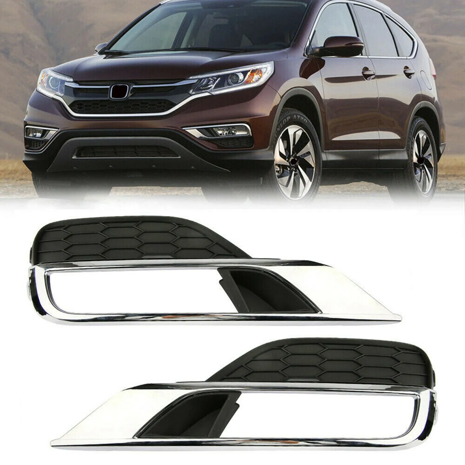 

2Pcs Front Bumper Fog Light Grill Grilles Cover Trim Left+Right for Honda CR-V CRV 2015-2016