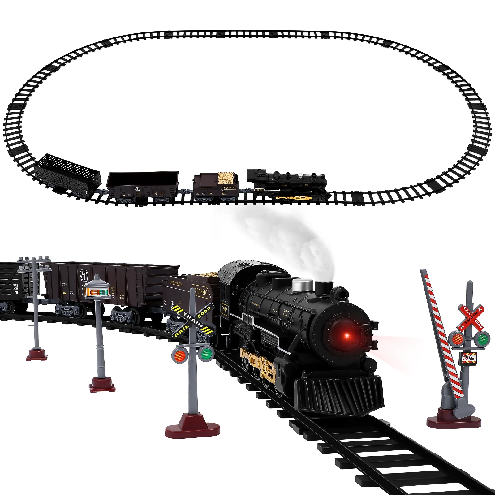 

TOYANDONA Kids Model Train Set Steam Train Model Kit Train Tracks Toys Simulation Headlight Whistle Steam Engine Locomotive Toy