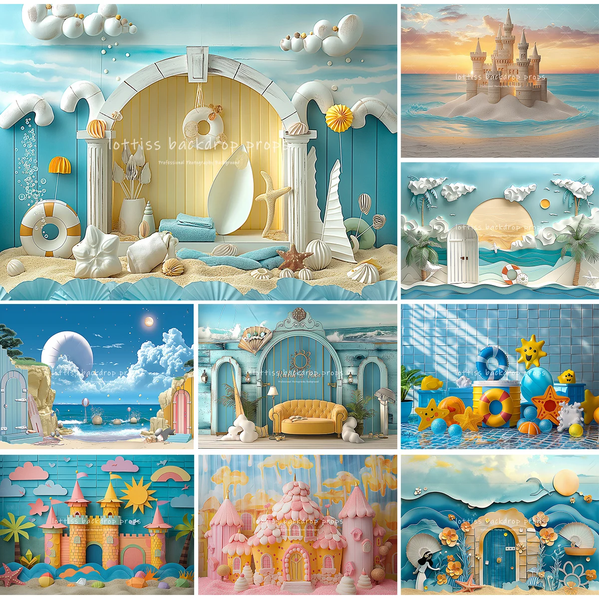 Фон для фотосъемки детей и взрослых с изображением пляжных пейзажей