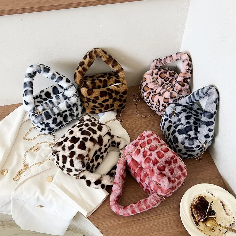 

Женские кошельки и сумочки из искусственного меха, леопардовые сумки-тоут через плечо для женщин, плюшевый кошелек, сумка-мессенджер через плечо для телефона
