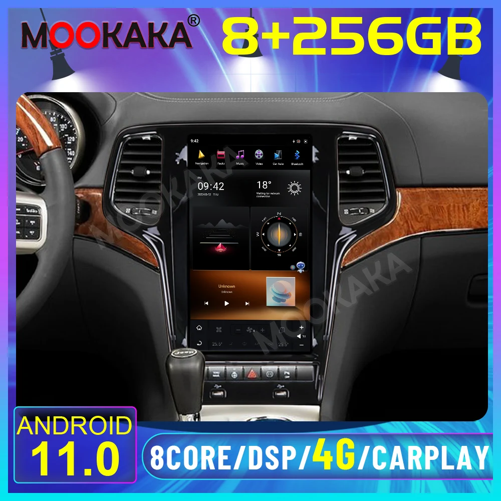 Radio Multimedia con GPS para coche, reproductor con Android 11, 8 + 256GB, estilo Tesla, 2DIN, CarPlay, para Jeep Cherokee 2010-2020