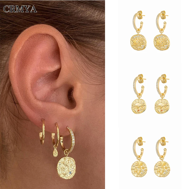 Серьги-подвески CRMYA с фианитами для женщин винтажные золотистые и Серебристые