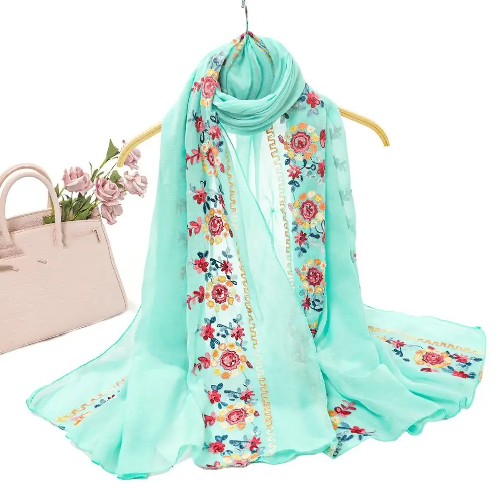 Шелковый шарф с цветочным узором и вышивкой шейный платок из полиэстера в стиле