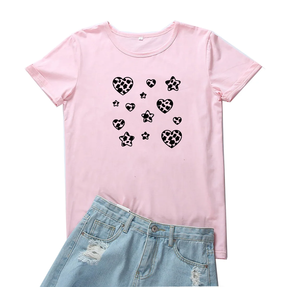 

Heart and Stars Tees Women Red T Shirt Women Short Sleeve Women Tshirt