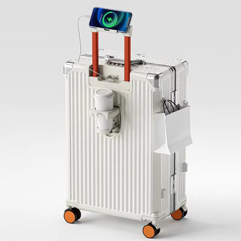 Чемодан с алюминиевой рамкой для мужчин и женщин чемодан USB-держателем телефона