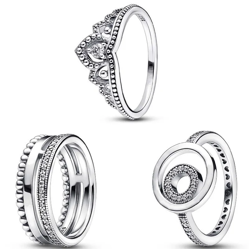 

Original Pave Tiara Crown Signature I-D With Crystal Ring For Women 925 Sterling Silver Wedding Gift Fashion Jewelry