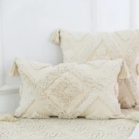 decorative boho cushion for sofa tassels cushion cover 45x45 beige fringed square cotton pillow cover soft cozy throw pillows