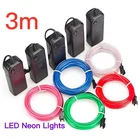Гибкая неоновая светящаяся лента, миниатюрная светодиодная Водонепроницаемая LED полоска для обуви, одежды, автомобиля, 3 В постоянного тока, 3 м