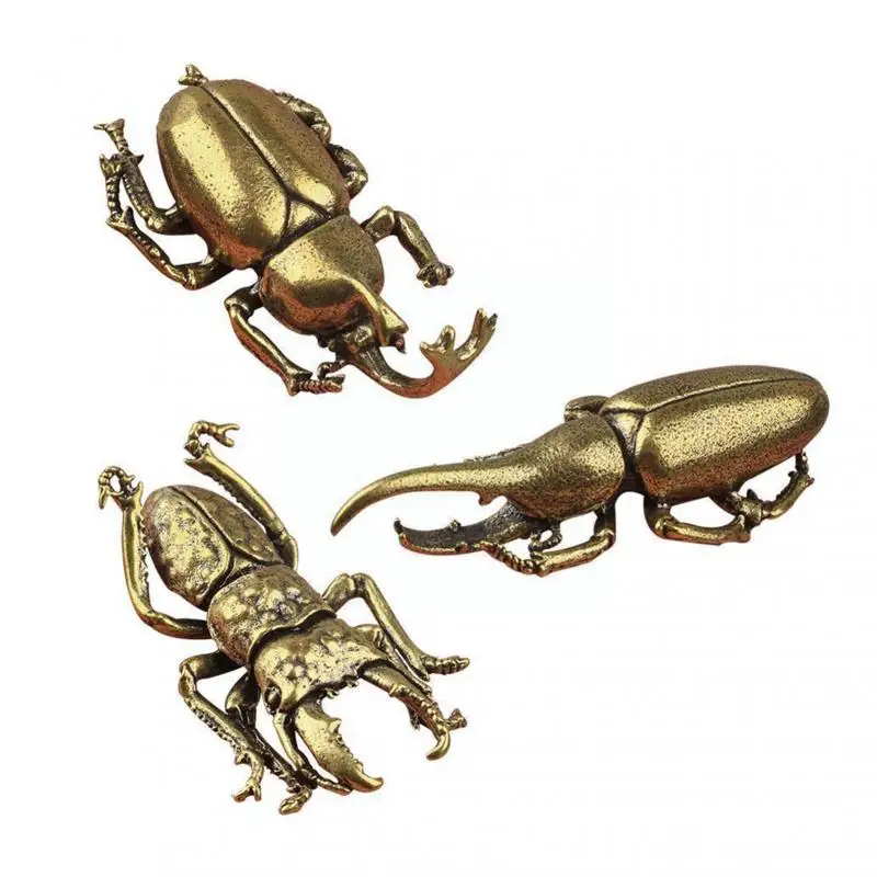 

Antique Bronze Beetle Miniature Figurines Small Desk Decorations Vintage Brass Insect Tea Pets Ornament Home Decor Accessories
