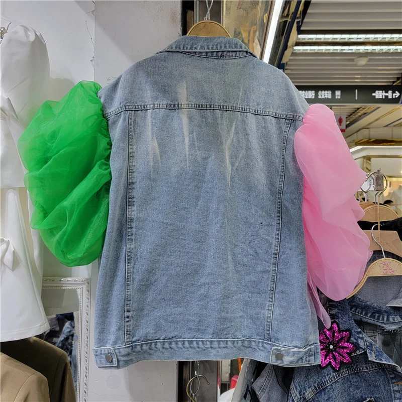 

Colors Contrasting Mesh Splicing Denim Vest Women Waistcoat Loose Short Cowboy Sleeveless Jacket Coat Korean Jeans Vests Female