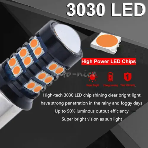 

2X 1157 2057 2357 30Smd Led Amber Yellow Front Turn Signal Parking Light Bulbs
