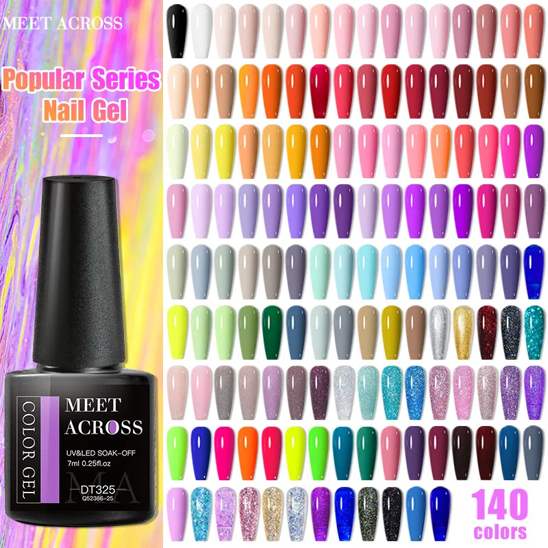 MEET ACROSS 140 Colors 7ML Nail Gel Polish Nail Supplies Vernis Semi Permanent Nail Art Manicure Soak Off UV Gel Nail Varnish