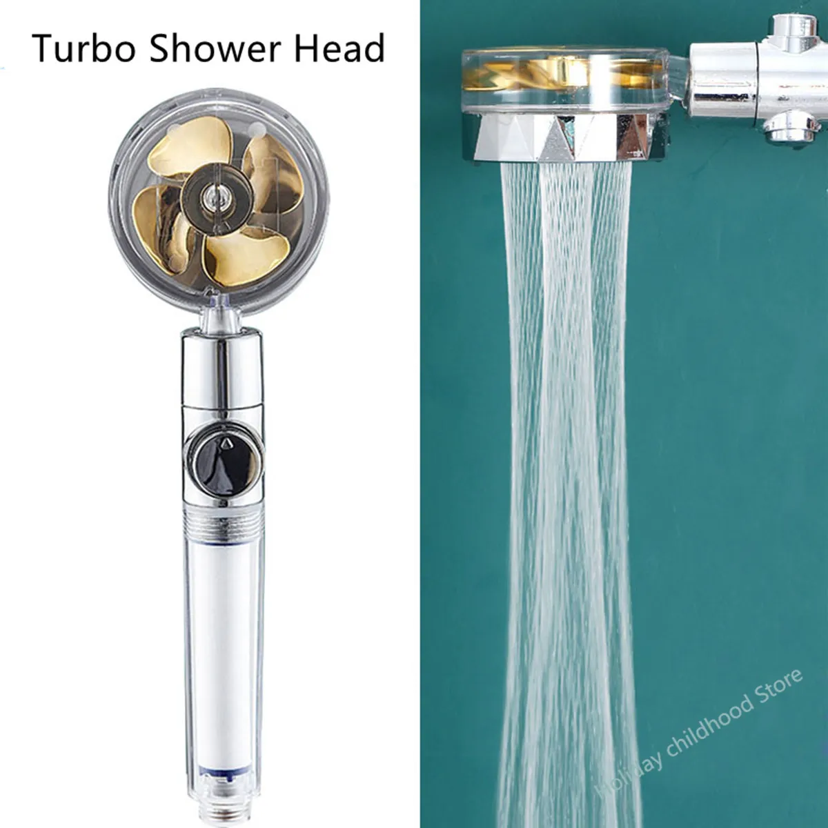 

Water saving shower head 2022 degree rotation with small fan ABS high pressure nozzle bathroom accessories