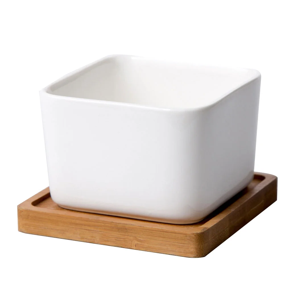 

1pc Square Ceramic Flowerpot Creative Ceramic Basin Simple Planter for Plants Home Garden Succulent