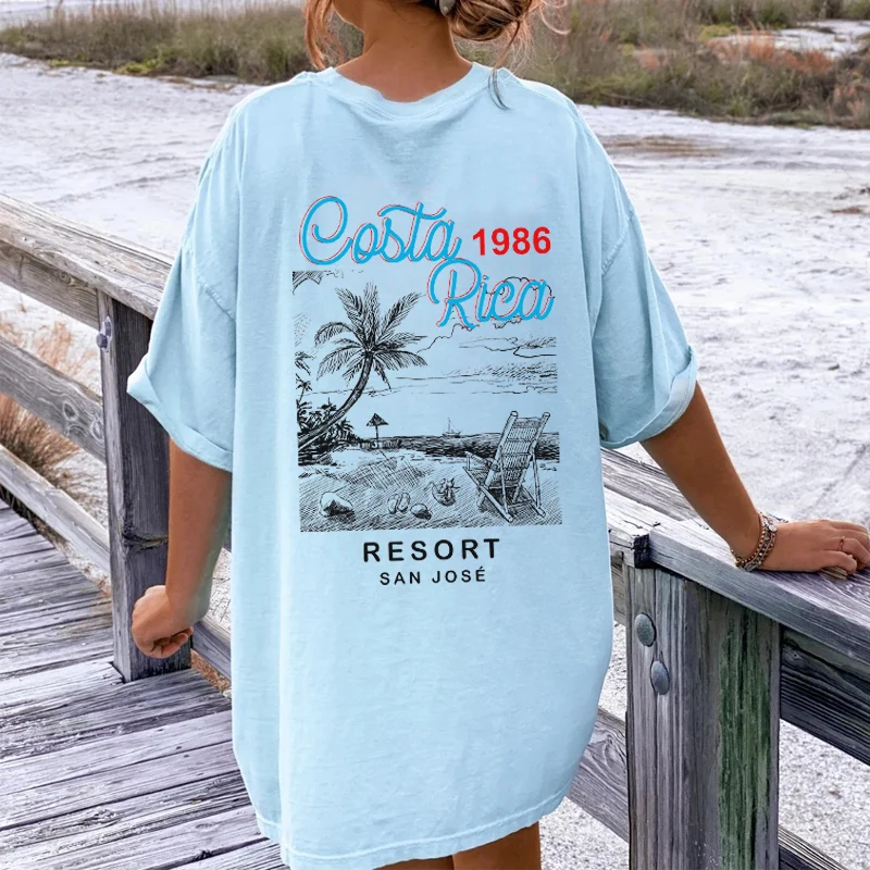 Costa Rica Back Print Oversized T-Shirt for Women Vsco Girl Aesthetic Graphic Tshirts Summer Fashion Vacation Beach T Shirt Tops