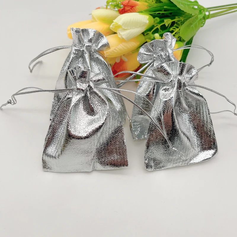 100 шт. серебряные сумки для хранения подарочная упаковка свадебный саше тканевая