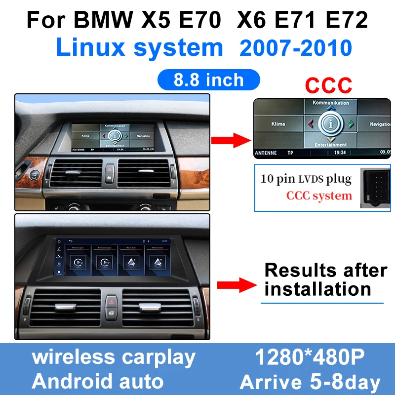 

Заводская цена 8,8-дюймовый сенсорный экран для BMW X5 E70 X6 E71 E72 CCC CIC Беспроводной Carplay Android Auto Автомобильный мультимедийный плеер BT