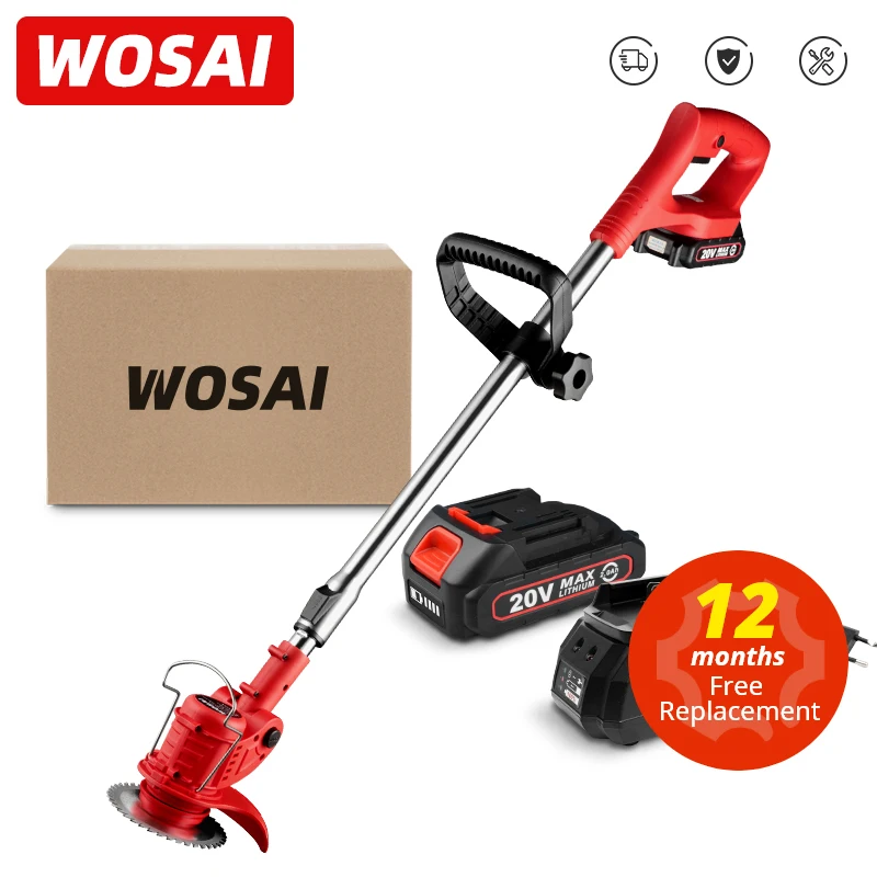 WOSAI 20V Electric Lawn Mower Adjustable Length Cordless Grass Trimmer 45°/ 60° Angle Adjustment Pruning Garden Tools