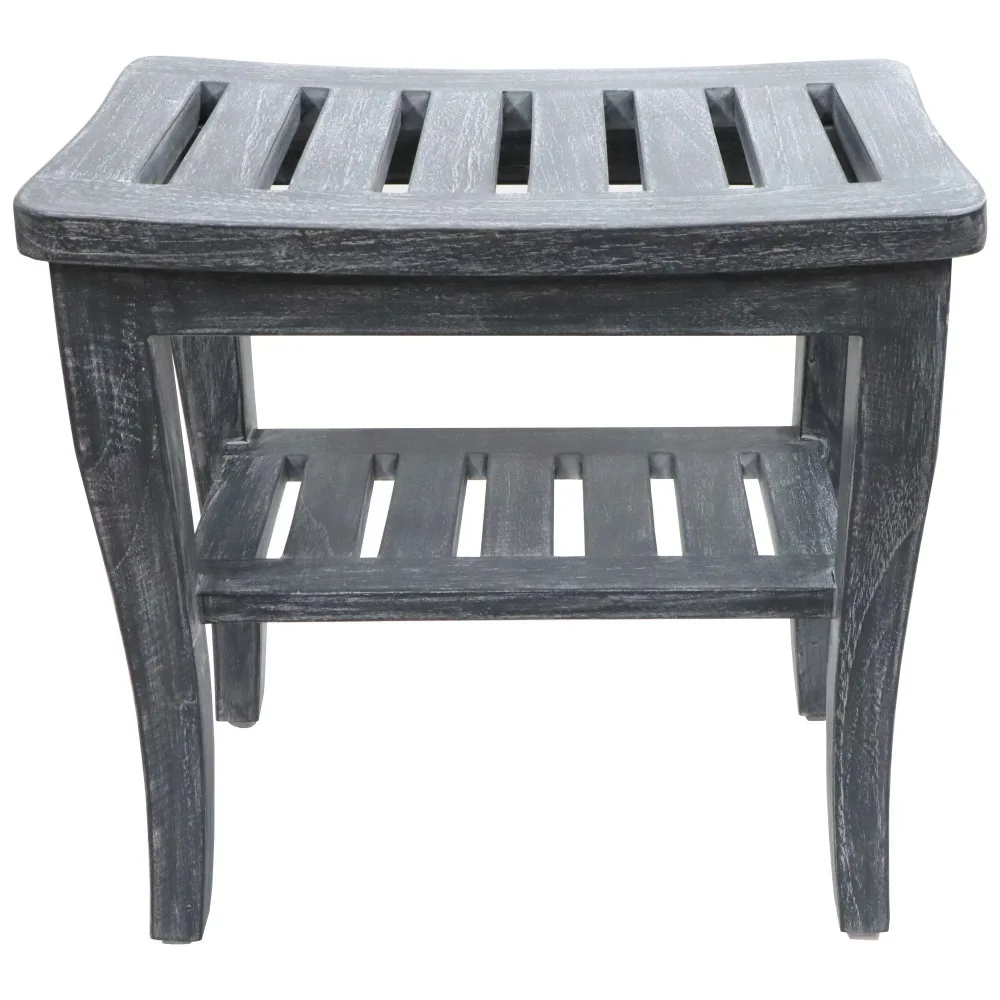 

Weathered Genuine Teak Petite Shower Seat with Shelf, Grey