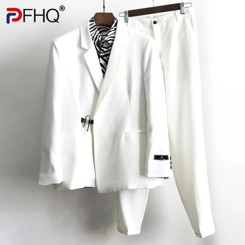 

PFHQ Autumn Men's Korean Fashion High-end Design Lock Buckle Suit Fashion Busineess Darkwear High Quality Tide Trousers 21Z1166