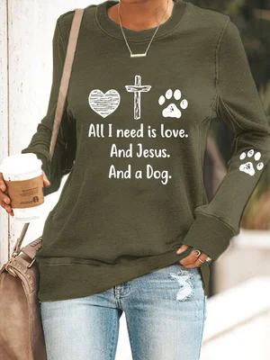 

2022 New Women Fashion Cute Sweatshirt Love Dogs Jesus Personality Workout Ladie Sweatshirt All Season Regulai Fit Cotton Tops