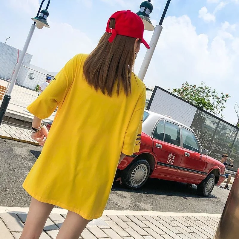 Покемон Пикачу Оверсайз футболка, милое круглое горлышко, короткий рукав, косплей, женская футболка, стройное модное платье для студентов, модный костюм пары на.