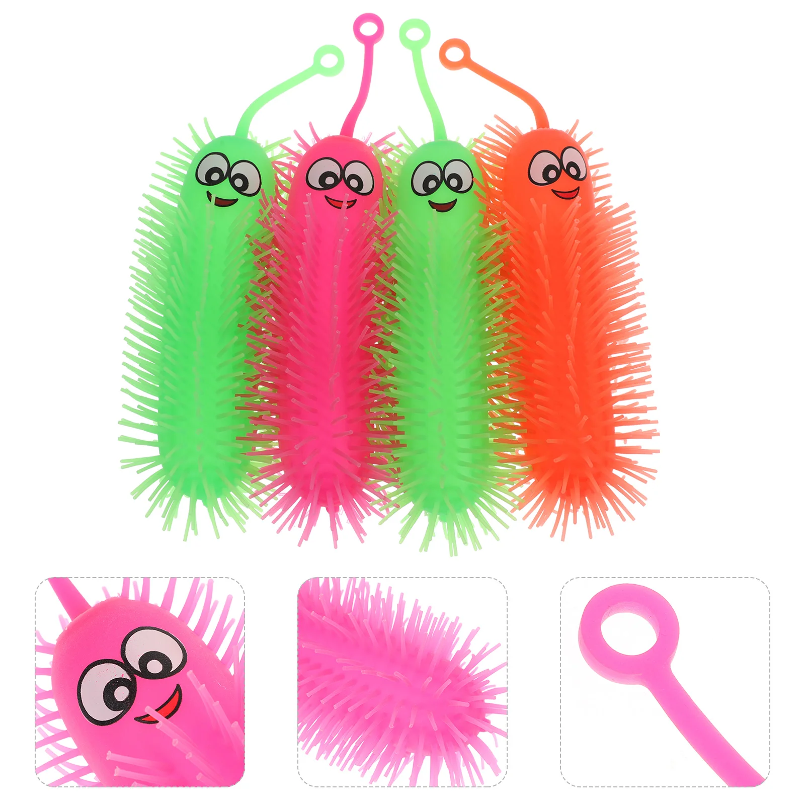 

4 PCS Caterpillar Toy Toys Air-Filled Hairy Light-Up Puffer Worm Rubber Flashing Child Kids