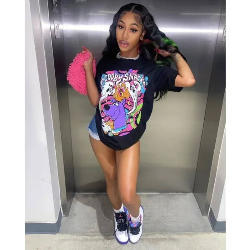 Футболка женская Свободная с графическим принтом модный топ круглым вырезом и