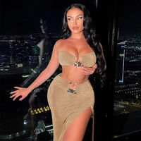 spring new womens high waist hollow backless temperament european and american slim tube top skirt sexy ladies two piece suit