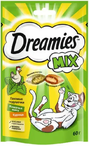 Dreamies Лакомые подушечки для кошек с курицей и мятой 10193273, 0,06 кг - изображение