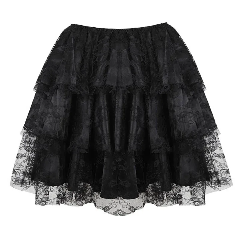 Women Sexy Floral Lace Mesh Tulle Mini Pleated Skirt Layered Ruffled Skirt Party  Dance Skirts Match Corsets Halloween Clothing