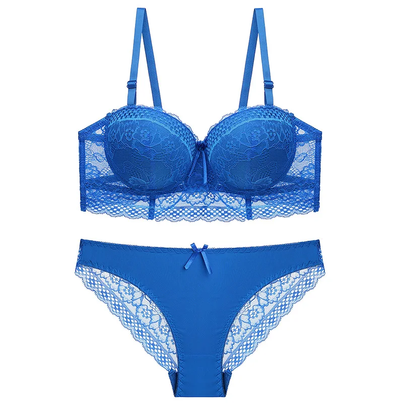 

Push Up Bra Half Cup Underwear Sets Women Bra and Panty Set Sexy Lace Brief Transparent Bras For Women A B C Cup