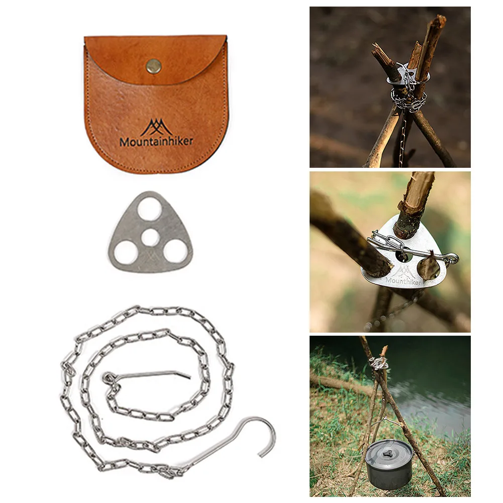 

Outdoor Camping Triangle Buckle Chain Hanger Stainless Steel BBQ Picnic Hiking Cooking Pot Pan Tripod Mount