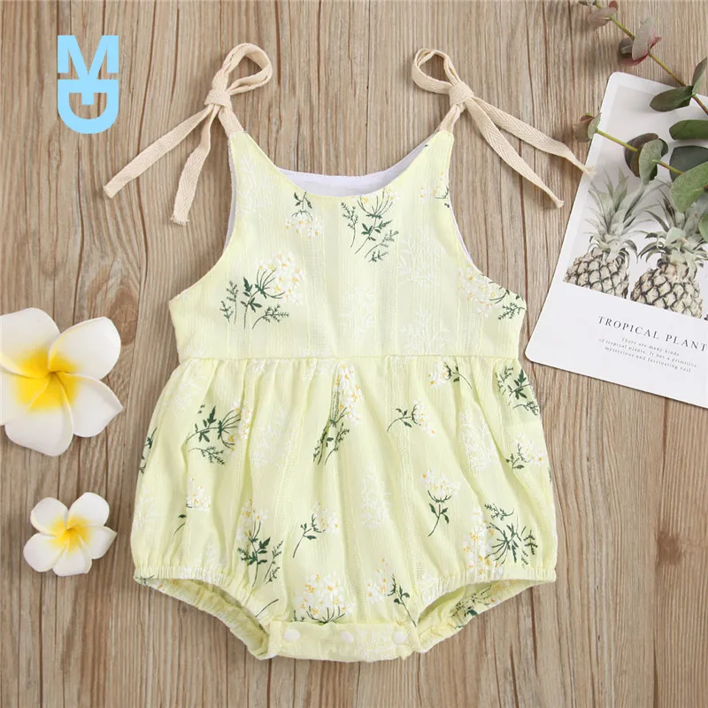 

New 6 Colors Lovely Cotton Baby Girls Clothes Summer Toddler born Infant Princess Girls Lace Up Floral Romper Jumpsuits Outfits