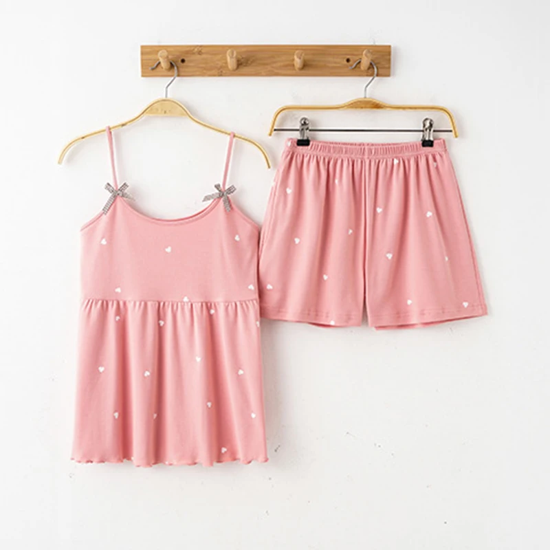 Women's Lovely Print Cotton Cami Top and Shorts Cute Pajama Set Sleepwear Soft Sleep Pjs 2 Piece Lounge Set Summer Pijama M-XXXL