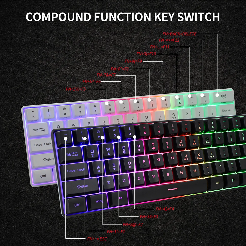 mini keyboard game 61 keys wireless keyboard bluetooth 2 4ghz dual mode membrane keyboards rgb gaming keyboard gk61 free global shipping