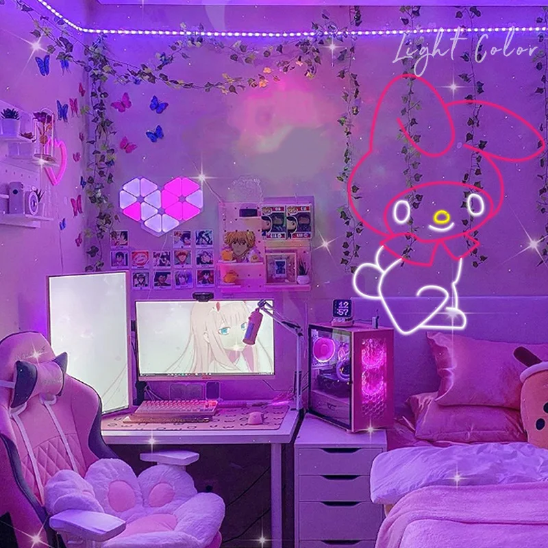 Custom Led Cute My melody Japanese Cat Anime Neon Flex Light Sign Home Room Wall Decor Kawaii Anime Bedroom Decoration Mural