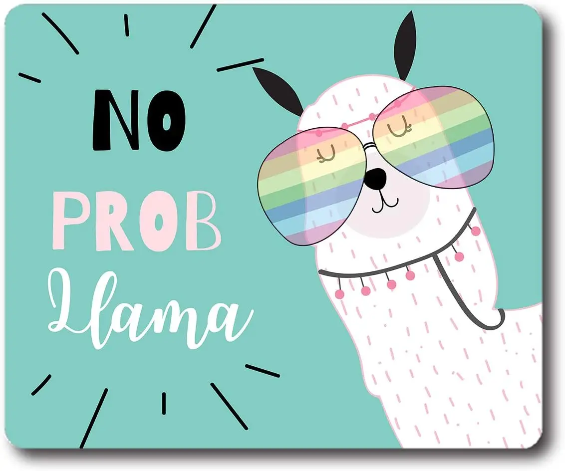 Маленький коврик для мыши No Prob Llama в очках. Мотивационная цитата. Коврик