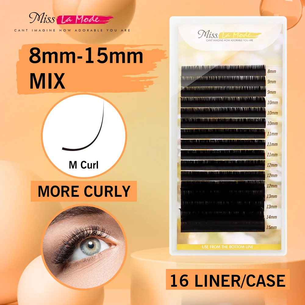 Misslamode M Curl 16Rows/Tray 8-15mm Mix Individual Mink Eyelashes Extension Russian Volume Eyelashes Extension Supplies