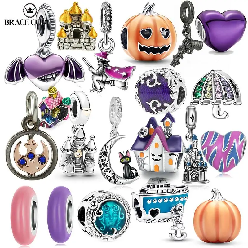 2 шт. фиолетовые шармы-подвески в виде ангела тыквы замок бусины сделай сам Черный