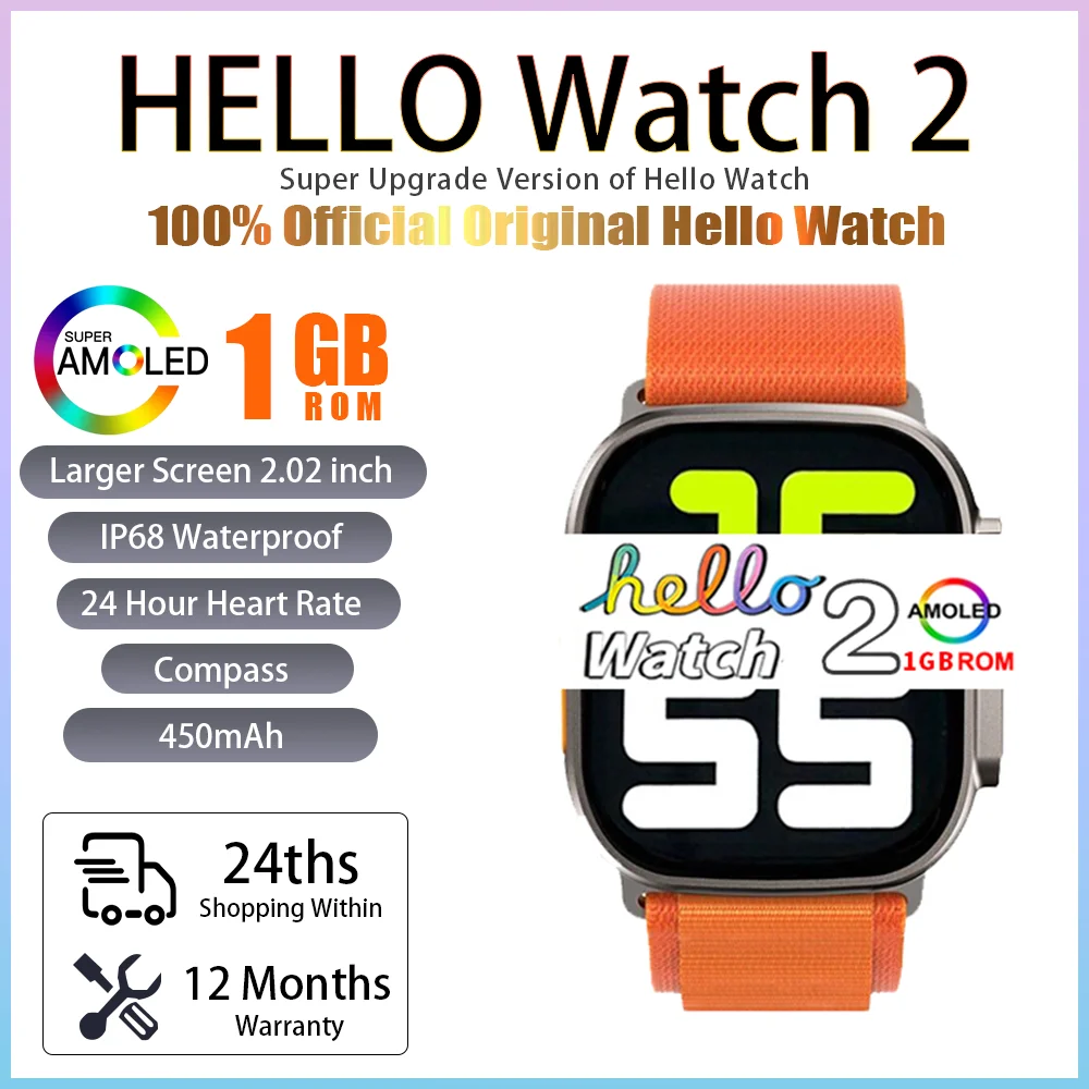 Smart Watch Hello Watch 2 Ultra 2.02″ Compass NFC Men Sports Smartwatch 1GB Local Music E-book Recording For Apple Android IOS