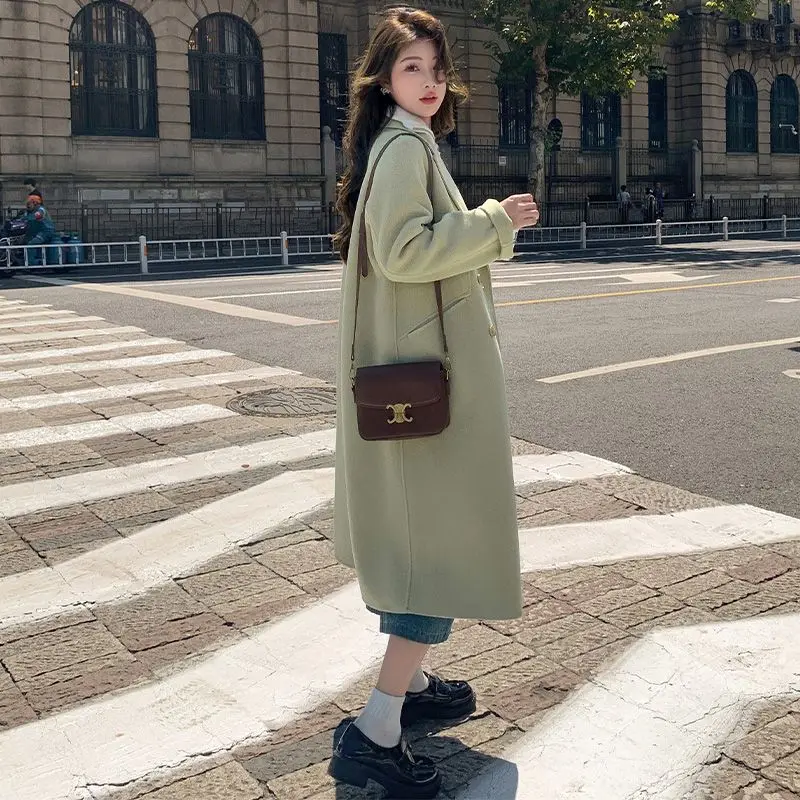 Женское шерстяное пальто средней длины элегантное Свободное на одной пуговице в