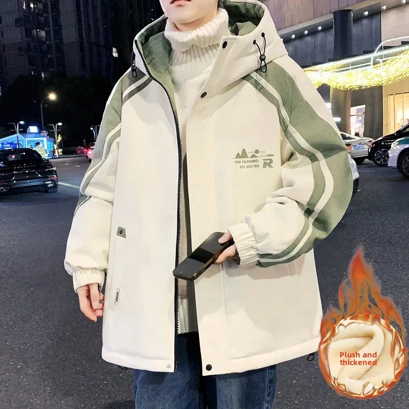 Молодежная куртка на флисовой подкладке осенне-зимний стиль пальто большого