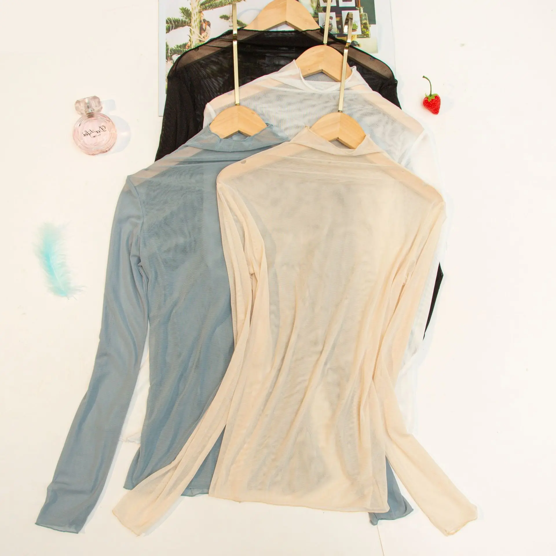 Женская рубашка с длинным рукавом высоким воротом Рубашки Блузки блузка женская