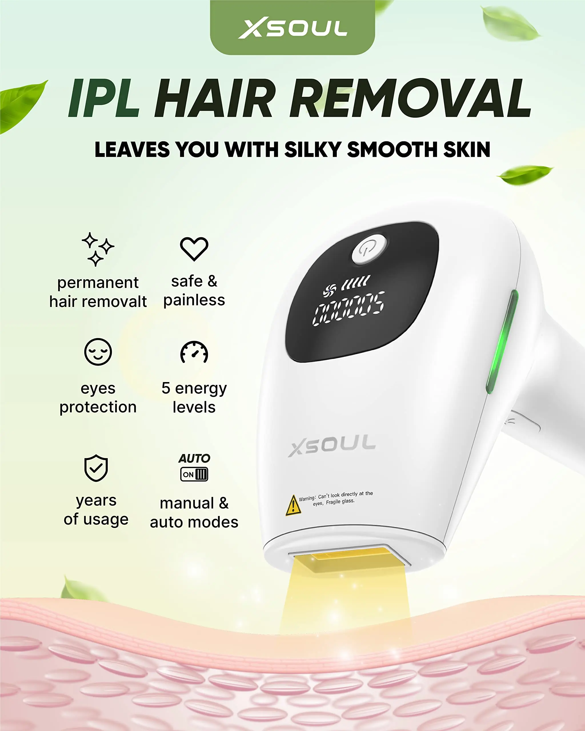 At-Home IPL Hair Removal for Women and Men Permanent Hair Removal 500,000 Flashes Painless Hair Remover on Armpits Back Legs Arm enlarge